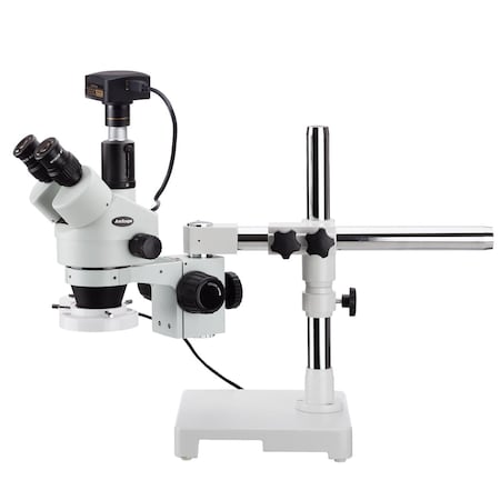 Amscope 3.5X-45X Boom Stand Trinocular Zoom Stereo Microscope With Fluorescent Ring Light & 10MP USB3 Camera SM-3TPX-FRL-10M3